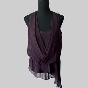 Kenneth Cole Lightweight Chiffon  High Low Hem Sleeveless Blouse in Purple